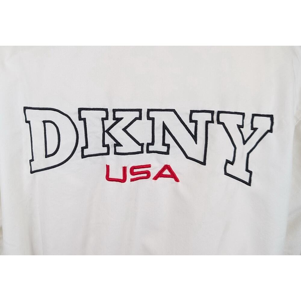 Vintage 90s DKNY Varsity Jacket White Donna Karan Logo Spellout Women's Size L - Picture 7 of 9